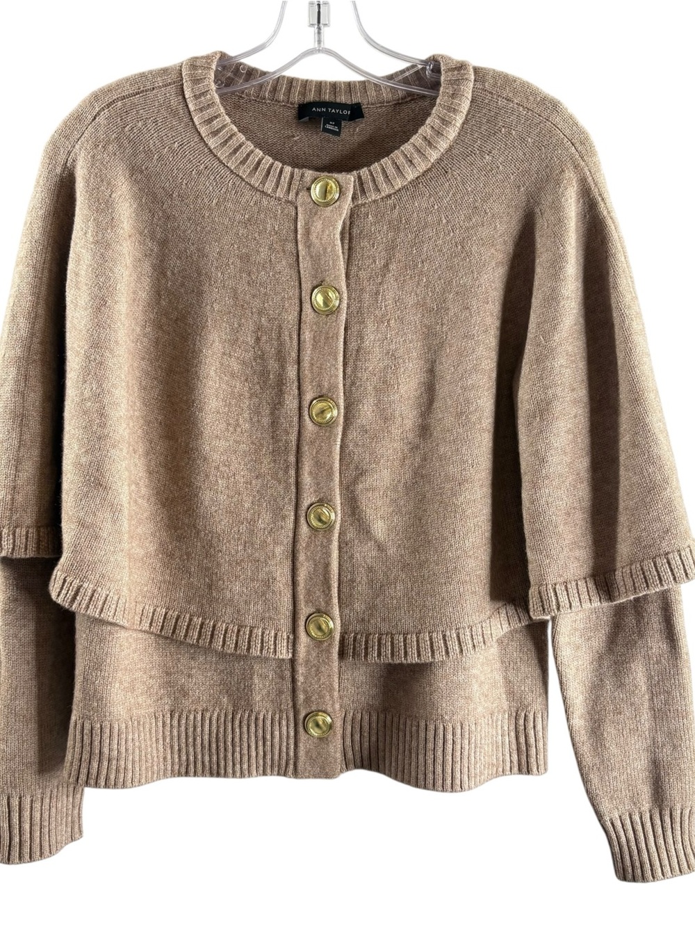 Ann Taylor Button Front Capelet Cardigan in Beige $128